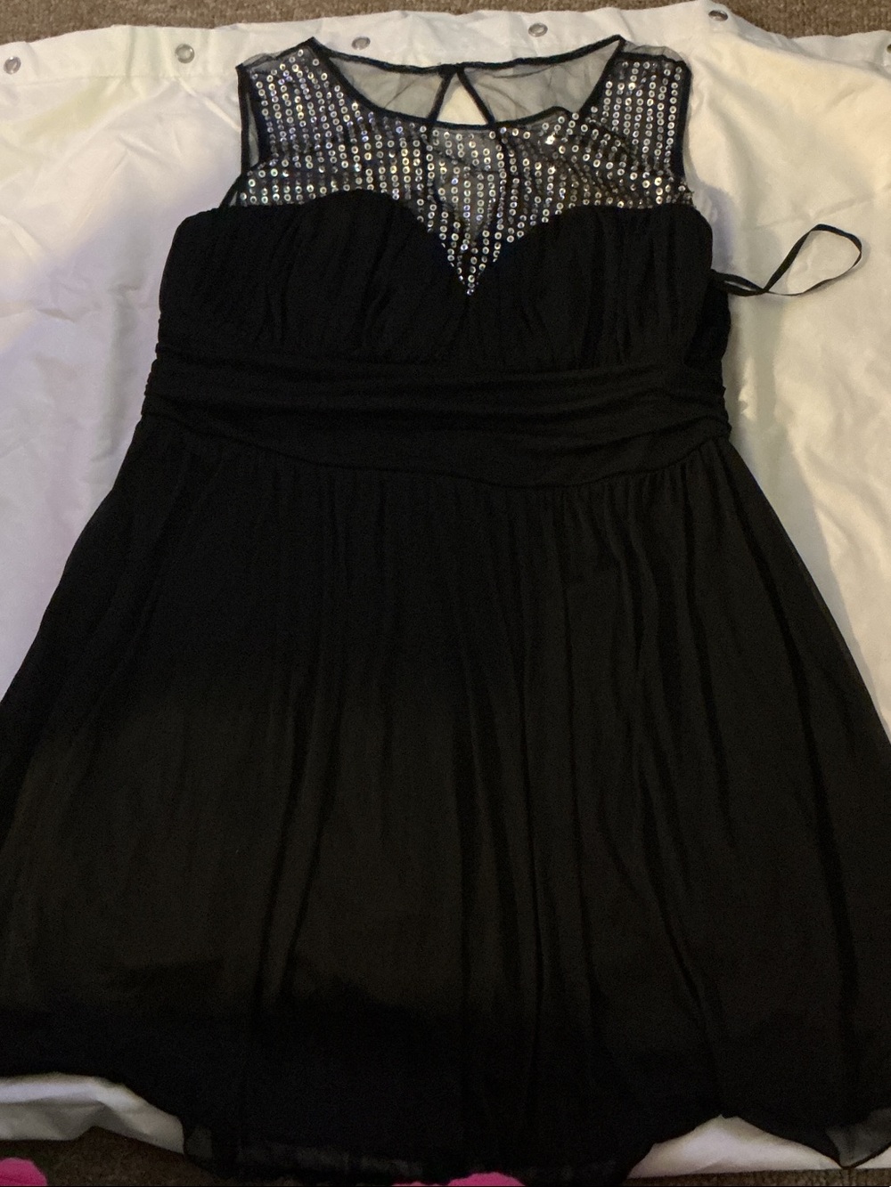 Deb Black Sleeveless Mini Dress with Sequin Yoke